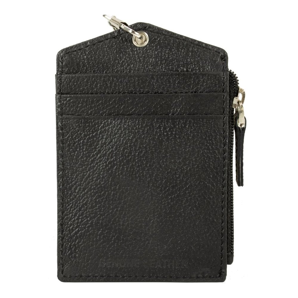ID lanyard Card Holder in Genuine Leather, Black - Picture 10 of 11